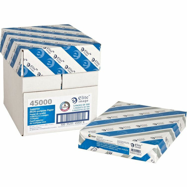 Elite Image White Multipurpose Paper, 8 1/2 x 11 (Letter), 96 Bright, 20 lb, 500 Sheets Per Ream, Case of 5 Reams (ELI45000) 5 Reams