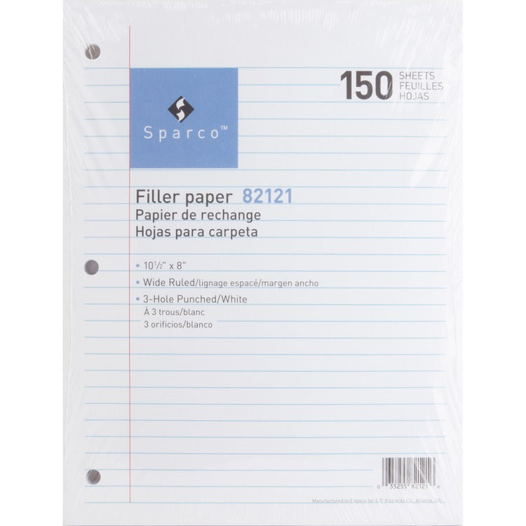 Sparco Filler Paper, Wide Ruled, 10 1/2&quot;x8&quot;, 150/Pack, White (SPR82121)