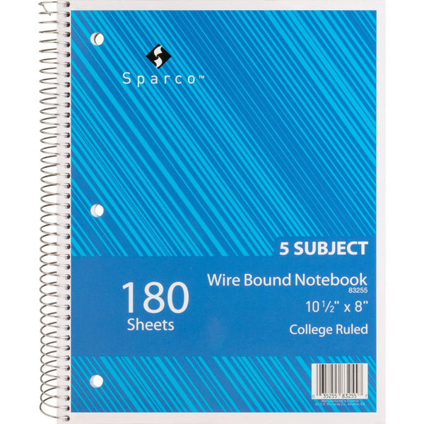 Sparco Notebooks, Wirebound, 3 Subject, 10 1/2" x 8" College Ruled, 180SH (SPR83255) Each