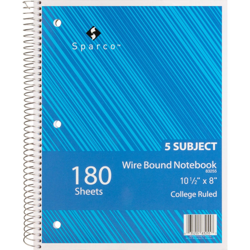 Sparco Notebooks, Wirebound, 3 Subject, 10 1/2" x 8" College Ruled, 180SH (SPR83255) Each