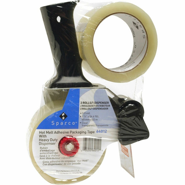 Sparco tape with pistol grip dispenser, 3&quot;core, 2&quot;x55 yards, 2/pack, clear (SPR64012) Pack of 2