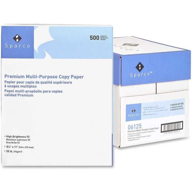 Sparco White Copy Paper, 8 1/2 x 11 (Letter), 92 Bright, 20 lb, 500 Sheets Per Ream, Case of 5 Reams (SPR06125) 5 Reams