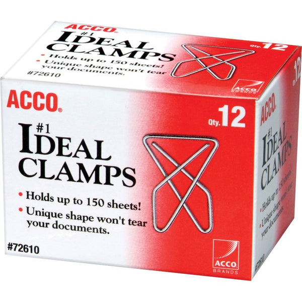 ACCO Ideal Clamps, Large (No. 1), Silver, 12/Box (ACC72610)