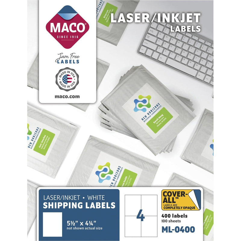 Maco Return Address Labels, 5 1/2&quot; x 4 1/4&quot;, 400/BX, White (MACML0400) Box of 400