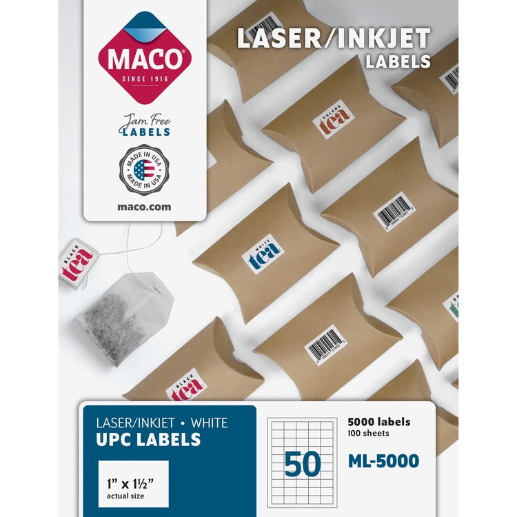 Maco UPC Labels, 1&quot;x1 1/2&quot;, 5000/BX, White (MACML5000) Box of 5000