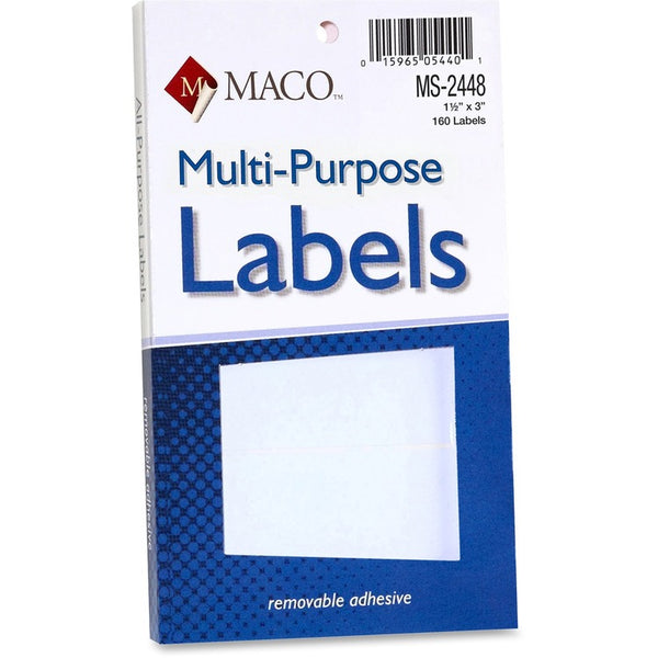 Maco Multi-Purpose Self-Adhesive Removable Labels, 1 1/2 x 3, White, 160/Pack (MACMS2448) Pack of 160