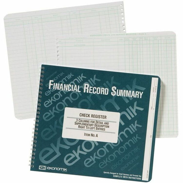 Ekonomik Wirebound Check Register Accounting System, 8 3/4 x 10, 40-Page Book (EKOA) Each