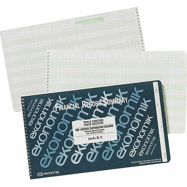Ekonomik Wirebound Form RL17 Check Register with Income, Expense Dist. Columns, 8 3/4x14 3/4 (EKORL17) Each
