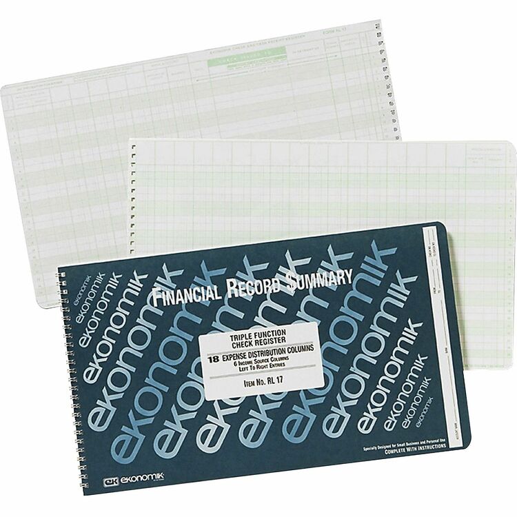 Ekonomik Wirebound Form RL17 Check Register with Income, Expense Dist. Columns, 8 3/4x14 3/4 (EKORL17) Each
