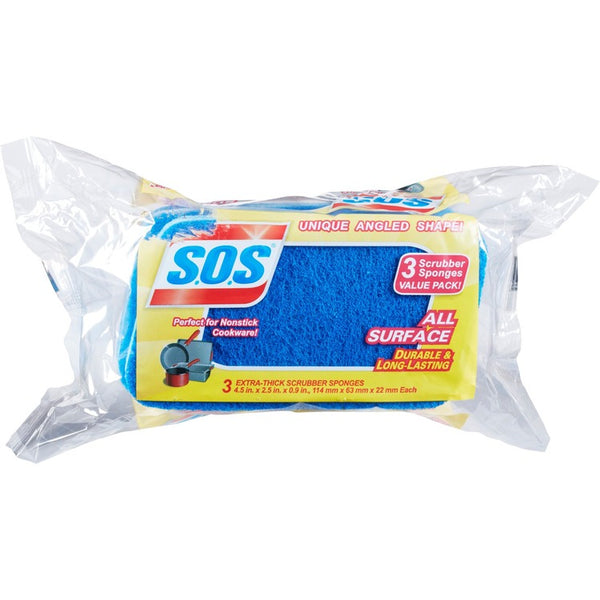 S.O.S Scrubber Sponge, All Surface, 3/Pack, Blue (CLO91028) Pack of 3