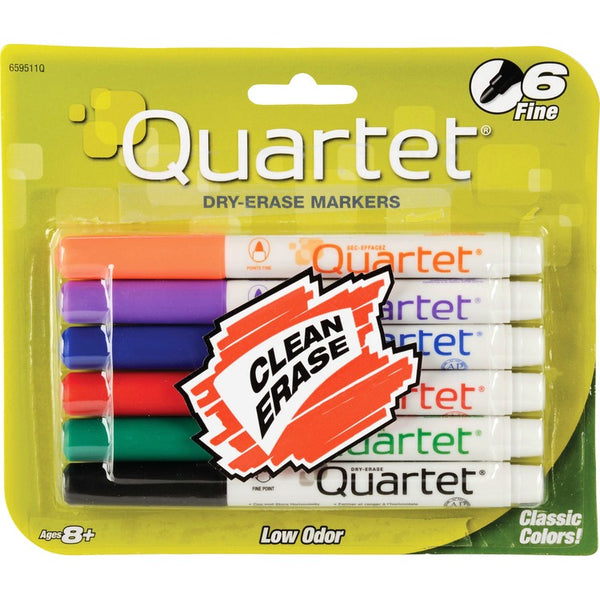 Quartet Low Odor Dry-Erase Markers, Fine Point, 6/ST, Assorted (QRT659511)