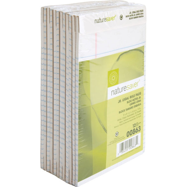 Nature Saver Recycled Jr. Legal Rule Pad, Legal Rule, 5&quot;x8&quot;, White (NAT00863) Each
