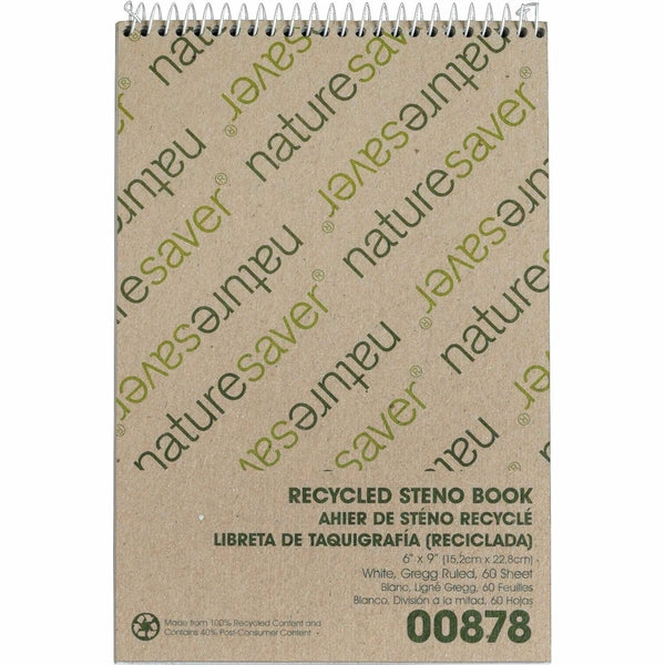 Nature Saver Steno Notebook, Gregg Ruled, 60 sheets, 6&quot;x9&quot;, White (NAT00878) Each