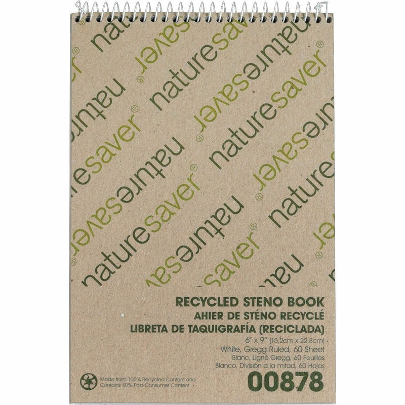Nature Saver Steno Notebook, Gregg Ruled, 60 sheets, 6&quot;x9&quot;, White (NAT00878) Each