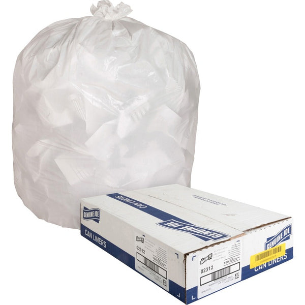 Genuine Joe White Trash Bags, 13 Gallon, 0.85 Mil, 24" x 31", Box of 150 (GJO02312)