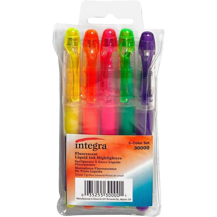 Integra Liquid Ink Highlighter, Chisel Tip, 5EA/Pack, Assorted (ITA30000)