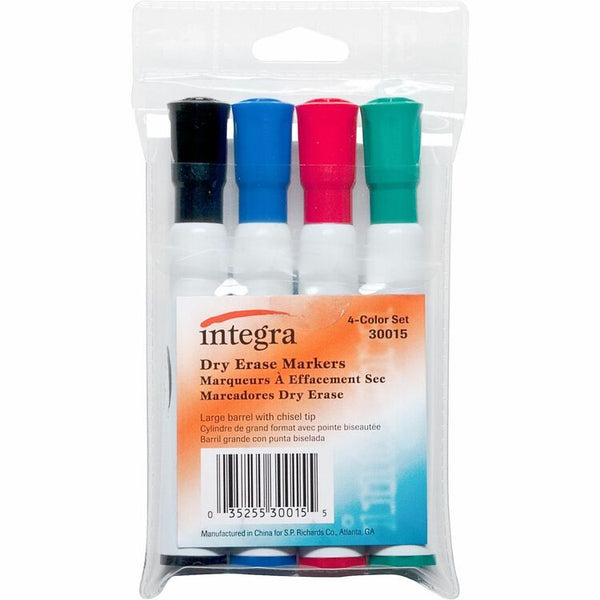 Integra Dry Erase Marker with Chisel Tip, 4EA/Pack, Black, Blue, R ed, Green (ITA30015)