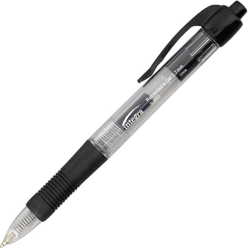 Integra Retractable Gel Ink Pen, Comfort Grip, .7mm, Black (ITA30035) Each