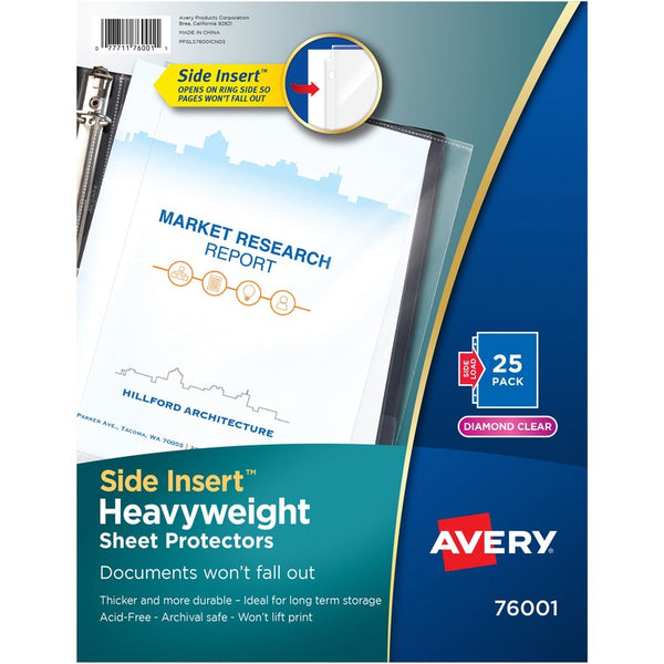 Avery&reg; Diamond Clear Side Insert Sheet Protectors, Acid Free, Pack of 25 (AVE76001)