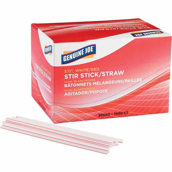 Genuine Joe Stir Sticks, Plastic, For Hot/Cold, 1000/BX, White and Red (GJO20050) Box of 100