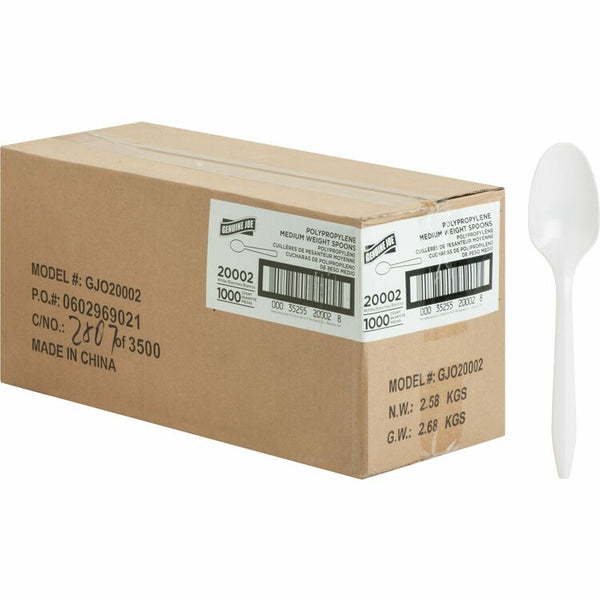 Genuine Joe Medium-Weight White Plastic Spoon, Pack of 1,000 (GJO20002)