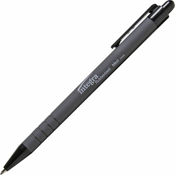 Integra Retractable Ballpoint Pen, Rubberized Barrel, Medium Pt, BK (ITA30031) 1 Dozen
