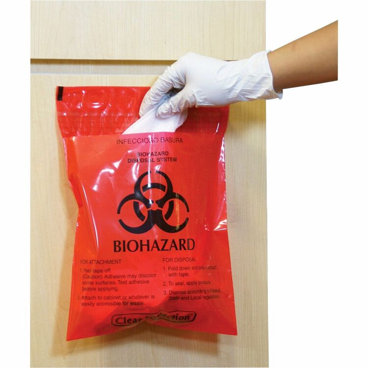 CareTek Biohazard Waste Bag, Peel/Stick, 2.6 Qt, 12" x 14", 100/BX, RD (CTKCTRB042214) Box of 100