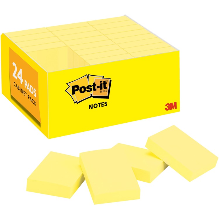 Post-it&reg; Original Pads in Canary Yellow, 1 1/2 x 2, 90-Sheet, 24/Pack (MMM65324VADB)