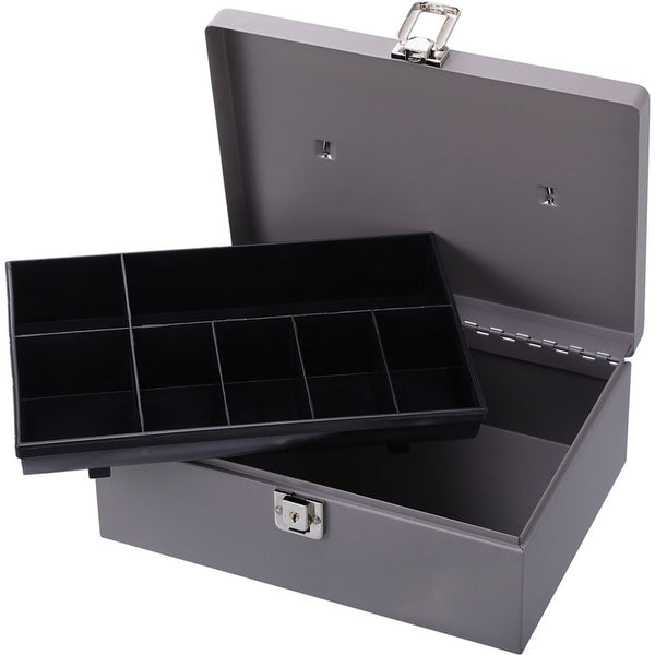 Sparco Gray Cash Box, w/ Latch Lock, 2 Keys, 7 Cmpmnts, 11&quot; x 7-3/4&quot; x 4&quot; (SPR15501)