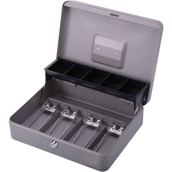 Sparco Cash Box, 5 Compartments, 11-3/8&quot;x7-1/2&quot;x3-3/8&quot;, Gray (SPR15507)