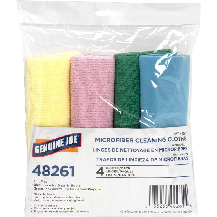 Genuine Joe Microfiber Cleaning Cloth, Blue, Pack of 4 (GJO48261) Box of 4