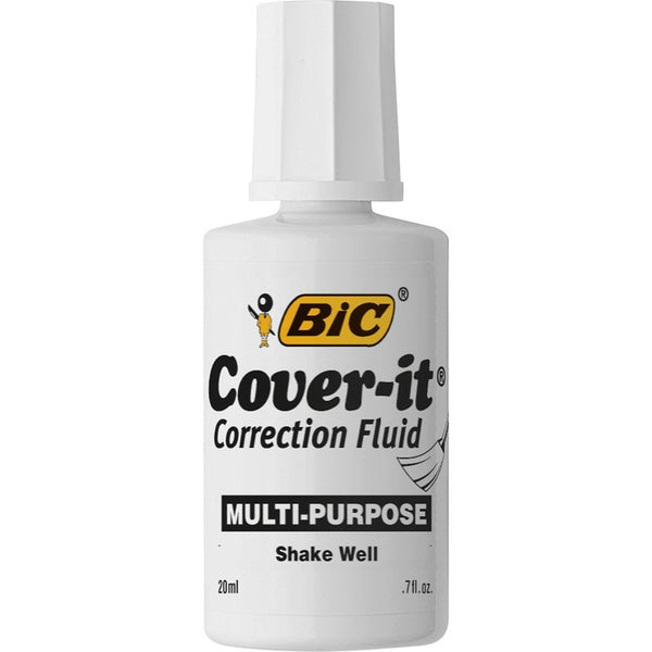 BIC Cover-It Correction Fluid, 20 ml Bottle, White (BICWOC12WE)