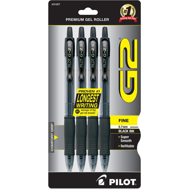 Pilot Black Refillable Retractable Gel Pen, Fine (PIL31057) Pack of 4