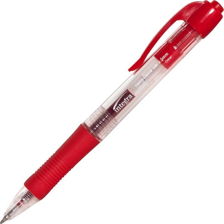 Integra Gel Pen, Retractable, Permanent, .5mm Point, Red Barrel/Ink (ITA36158)