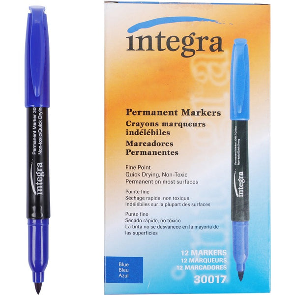 Integra Permanent Marker, Fine Point, Fade/Water Resistant, Blue (ITA30017)