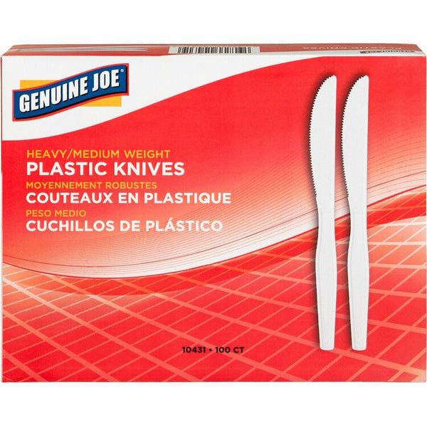 Genuine Joe 10431 White Polystyrene Plastic Knives, Heavy/Medium Weight (GJO10431)