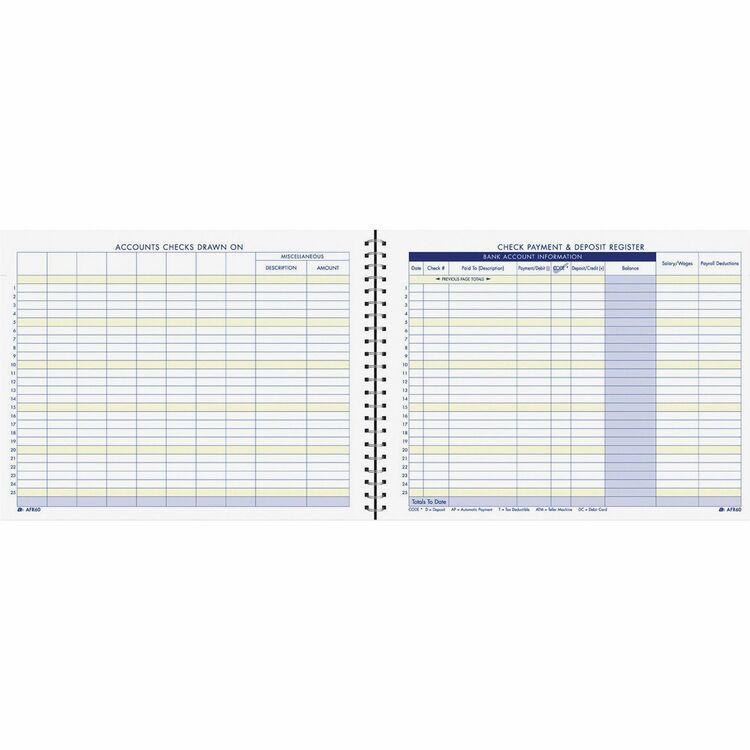 Adams Check Payment/Deposit Register, 96 Pages (ABFAFR60) Each