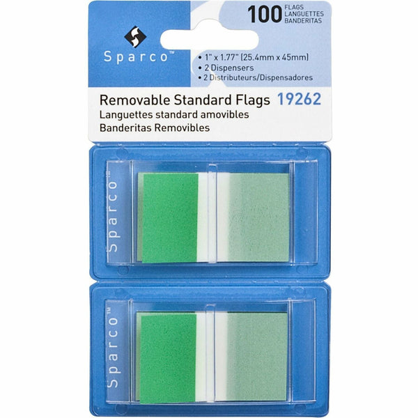 Sparco Pop-up Removable Standard Flags, 1&quot;, 100/PK, Green (SPR19262) Pack of 100