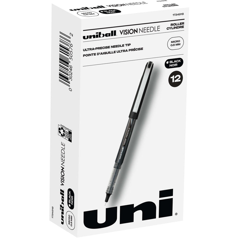 uniball&trade; Rollerball Pen,Soft Grip,Needle Tip,.5mm,Black Ink (UBC1734918) Dozen