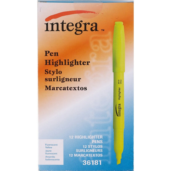 Integra Pen Style Highlighter, Chisel Point, Fluorescent Yellow (ITA36181)