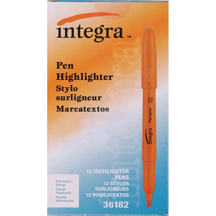 Integra Pen Style Highlighter, Chisel Point, Fluorescent Orange (ITA36182)