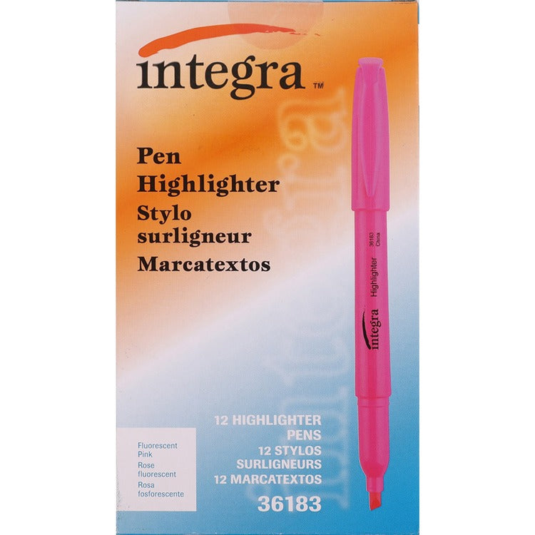 Integra Pen Style Highlighter, Chisel Point, Fluorescent Pink (ITA36183)