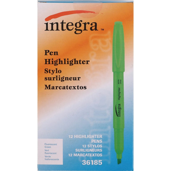 Integra Pen Style Highlighter, Chisel Point, Fluorescent Green (ITA36185)