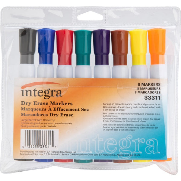 Integra Dry-Erase Marker with Chisel Tip, 8/pack, BK/BE/RD/GN/BN/Ywith OE/PE (ITA33311)