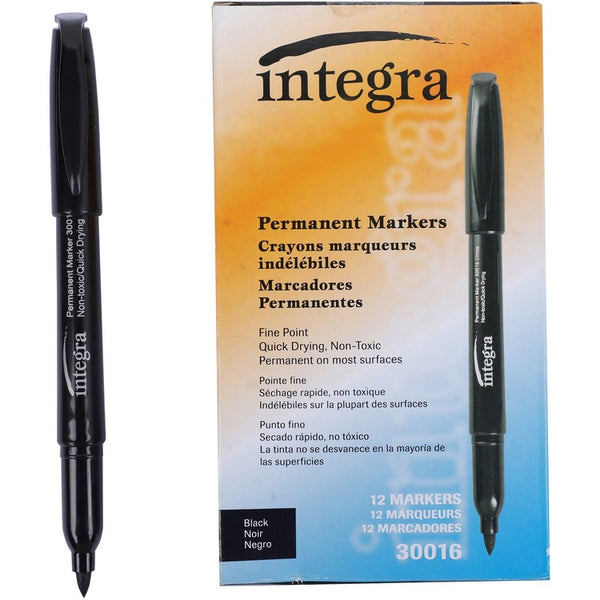 Integra Permanent Marker, Fine Point, Fade/Water Resistant, Black (ITA30016)