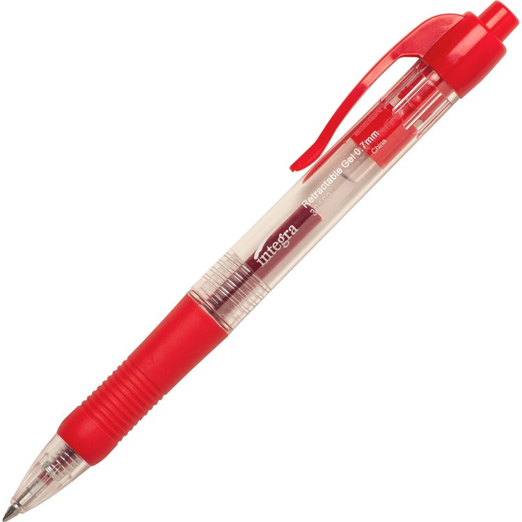 Integra Gel Pen, Retractable, Permanent, .7mm Point, Red Barrel/Ink (ITA36159)