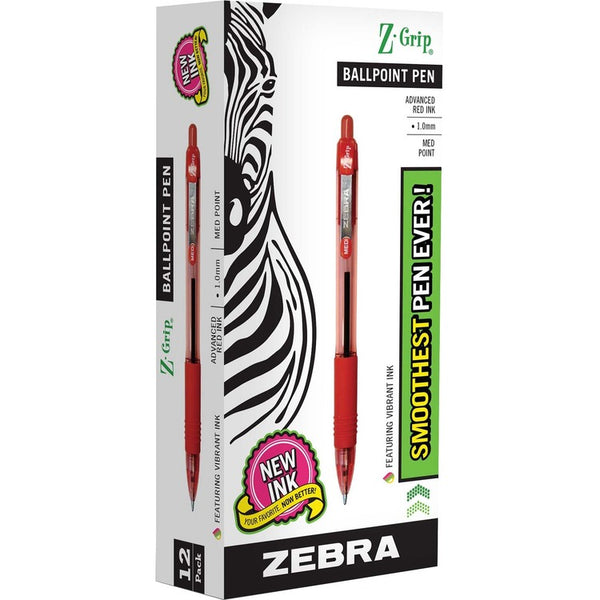 Zebra Z-Grip Retractable Ballpoint Pen, 1 mm Pen Point Size - Red Ink (ZEB22230)