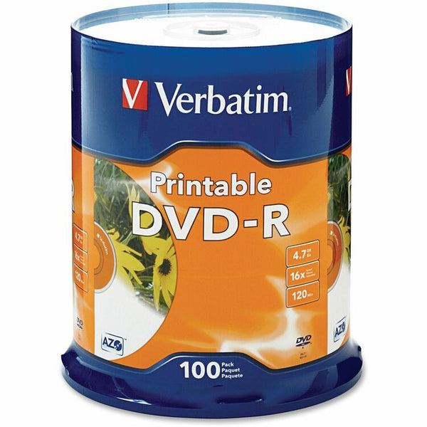 Verbatim DVD-R, 16x, 4.7GB, Inkjet Printable, 100/PK, White (VER95153)