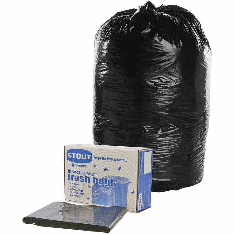 Stout Insect-Repellent Trash Bags, 30 gal, 2 mil, 33" x 40", Black, 90/Box (STOP3340K20) Box of 90
