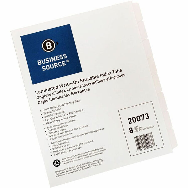 Business Source 8-Tab Index Tabs, White (BSN20073) Each